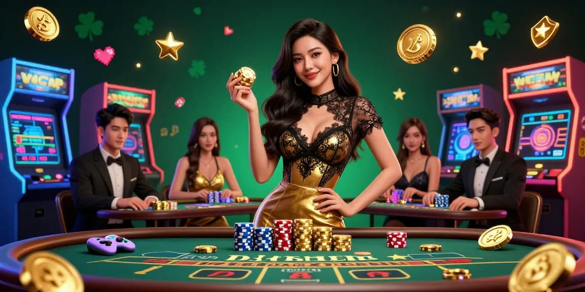 Experience excitement at a casino en ligne with glamorous games and golden chips featured in this 3D scene.