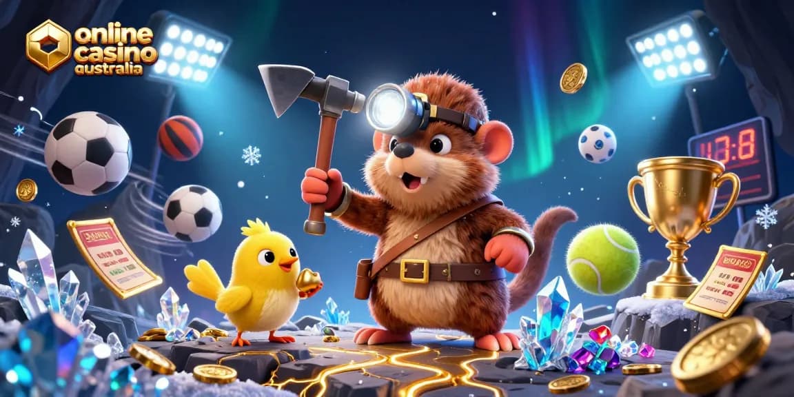 Experience the excitement of online casino Australia with dynamic 3D treasure hunter and sports elements.