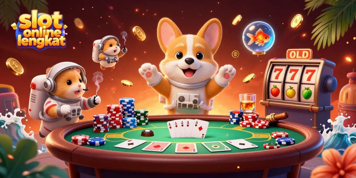 Engage in thrilling gameplay with slot online lengkap as animated characters explore a space casino backdrop.