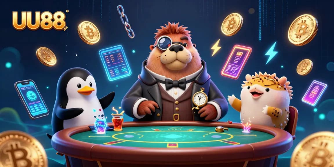 Experience the excitement of UU88 with a jolly walrus and friends at an underwater poker table.