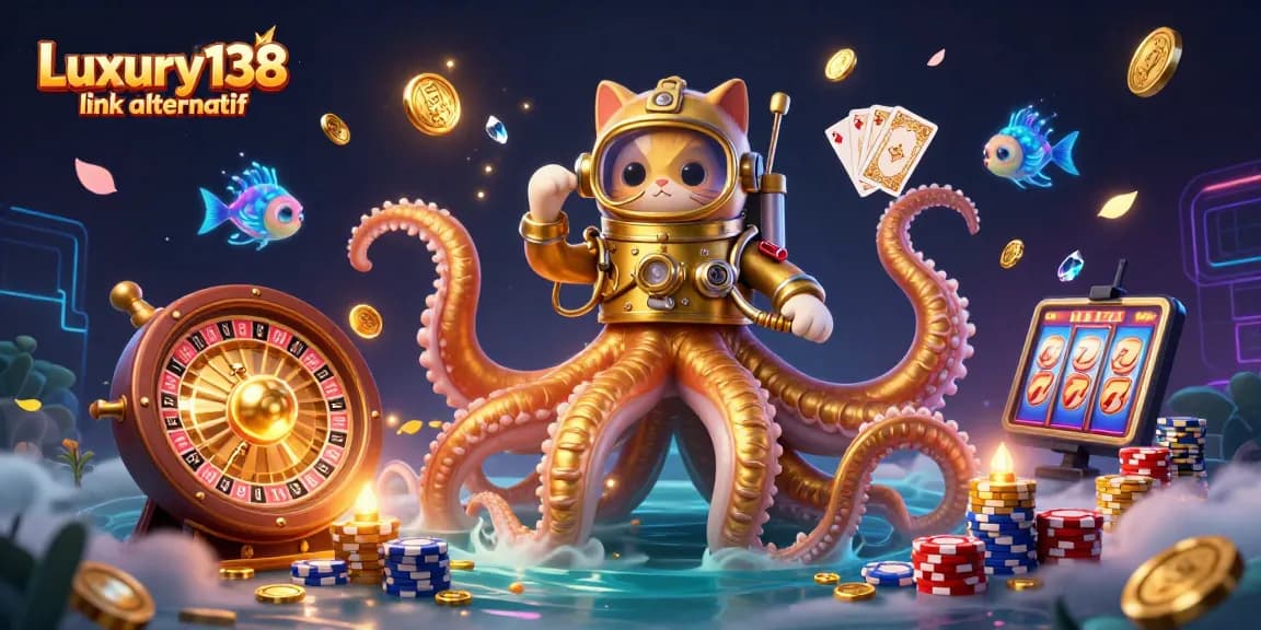Engage in exciting games at Luxury138 link alternatif with golden coins and vibrant casino elements