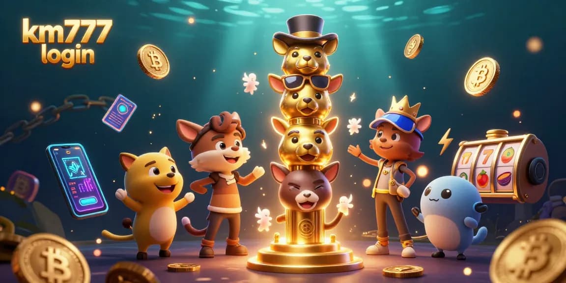 Engage with km777 login for thrilling casino games featuring a vibrant 3D illustration.