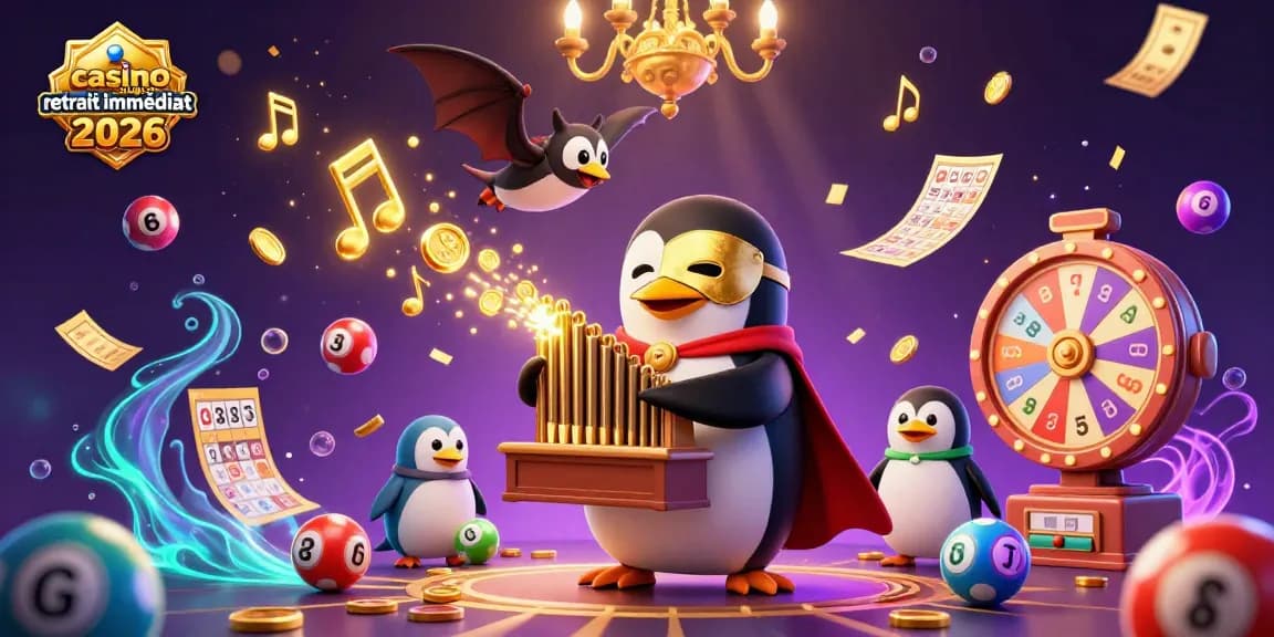 Découvrez le casino en ligne retrait immédiat 2026 avec un pingouin et des éléments ludiques.