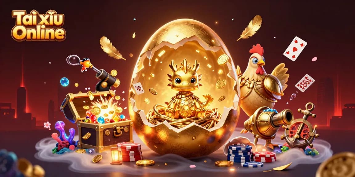 Experience the vibrant excitement of Tài xỉu Online with a dazzling golden dragon and poker chips.