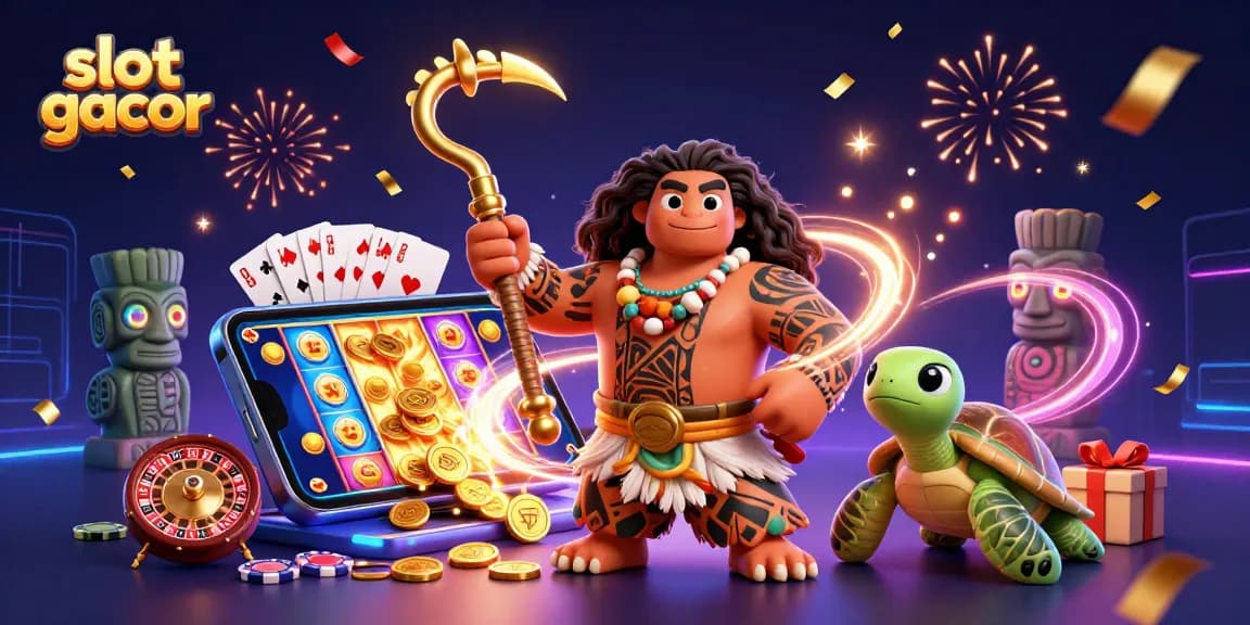 Experience winning with slot gacor in this vibrant 3D casino illustration full of energy and excitement.