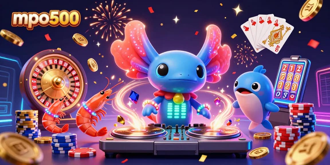 Experience the thrill of mpo500 with vibrant characters and casino elements in this dynamic illustration.