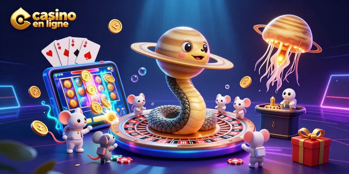 Jouer au casino en ligne avec des personnages de dessin animé dans une scène dynamique remplie de jeux et de couleurs.
