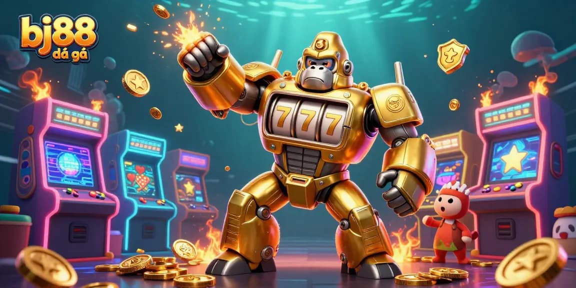 Experience thrilling bj88 đá gà with dynamic action and vibrant casino elements in this 3D illustration.