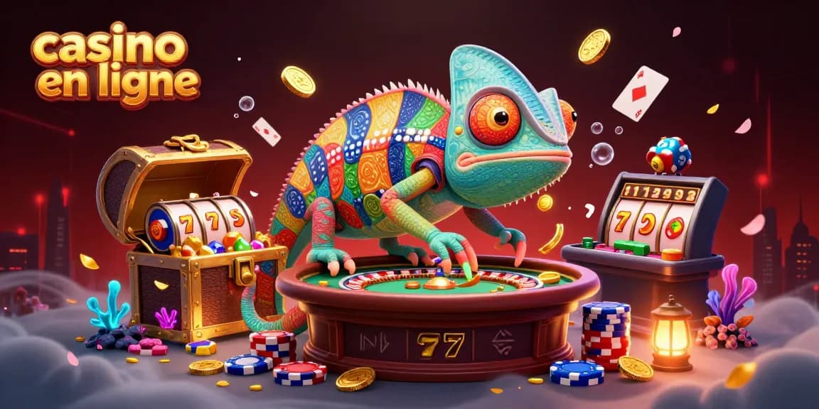 Découvrez le monde fascinant du casino en ligne avec un dragon casino coloré attrapant des pièces d'or.