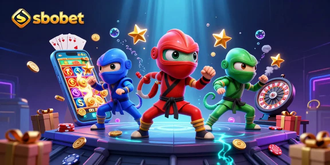 Experience sbobet betting excitement with ninja chameleons in a vibrant casino scene.