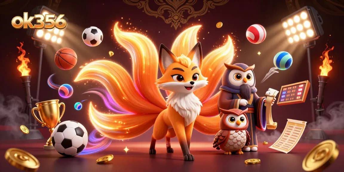 Betting excitement with ok356 as a colorful nine-tailed fox spirit relishes sports action.