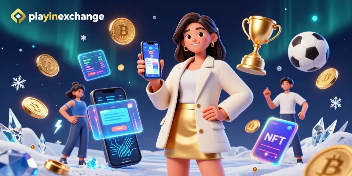 Experience the thrill of playinexchange with sports betting and blockchain elements in vibrant 3D art.