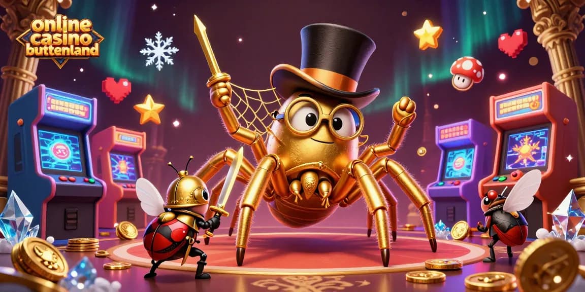 Engage in thrilling adventures at online casino buitenland with a giant tarantula, beetle knight, and arcade game elements.