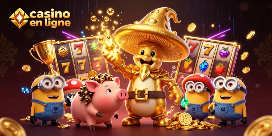 Gagnez avec casino en ligne offrant des machines à sous dorées et des trophées scintillants.