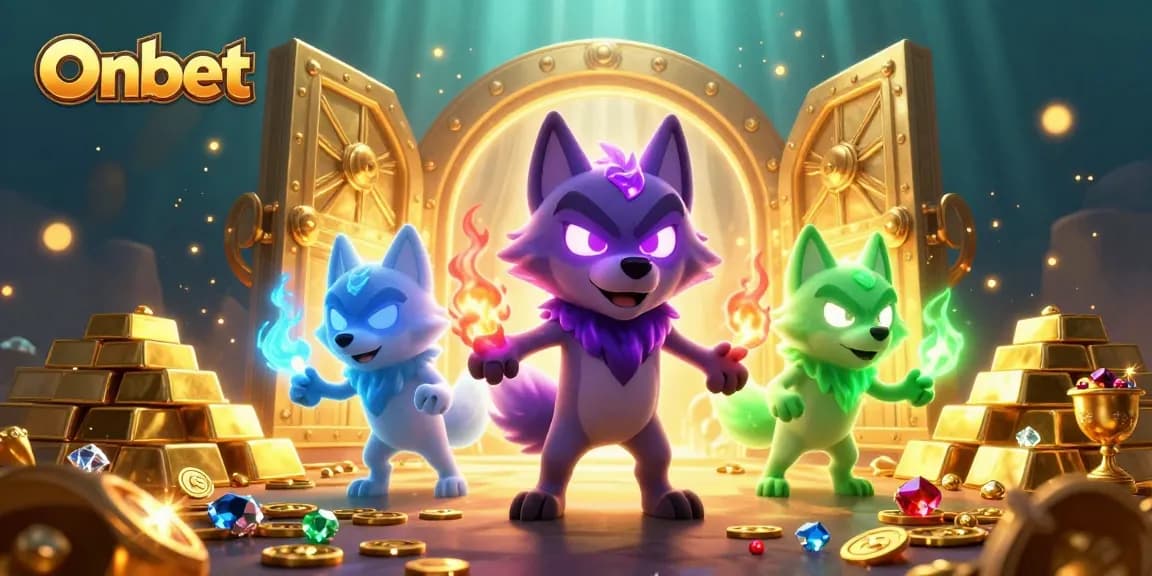 Experience thrilling gaming at Onbet with wolves guarding treasures in an enchanting casino.