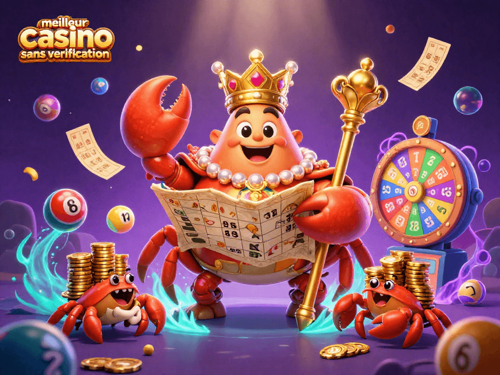 Jouez aux meilleurs casinos sans vérification avec des crabes d'or et des balles de loterie colorées.