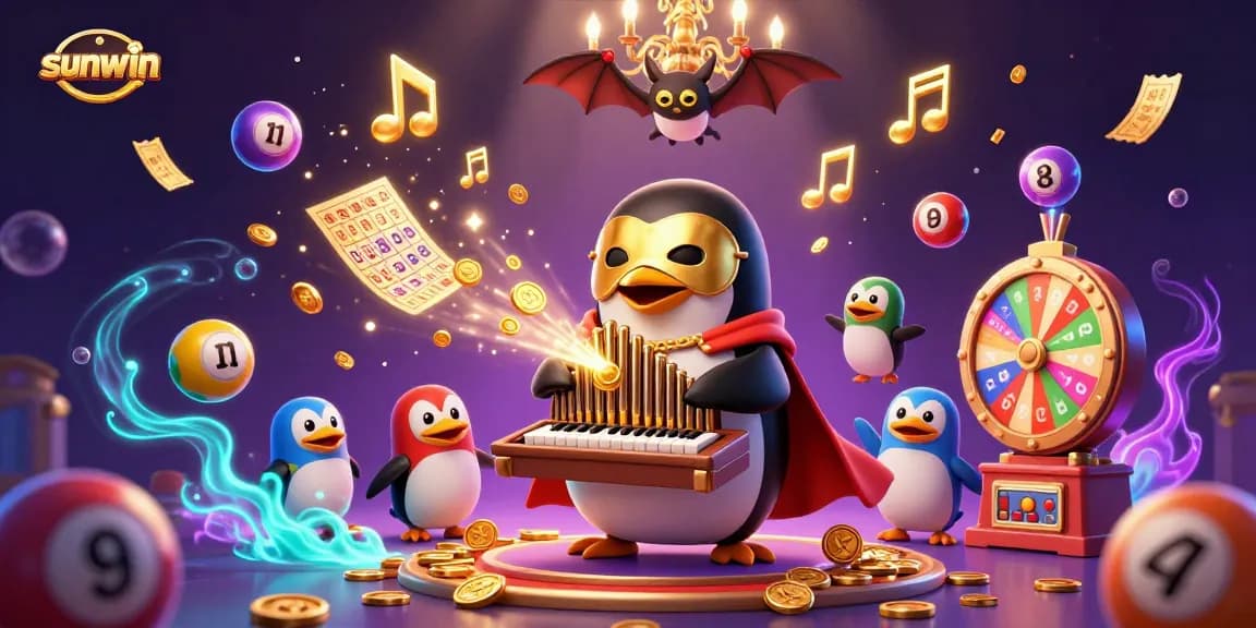 Experience thrilling gaming action with sunwin as the penguin plays organ, launching golden coins!