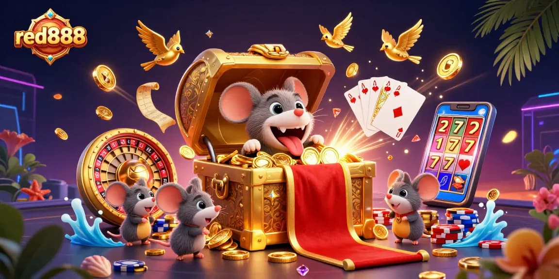 Experience thrilling gameplay at red888 with a vibrant illustration of casino excitement!