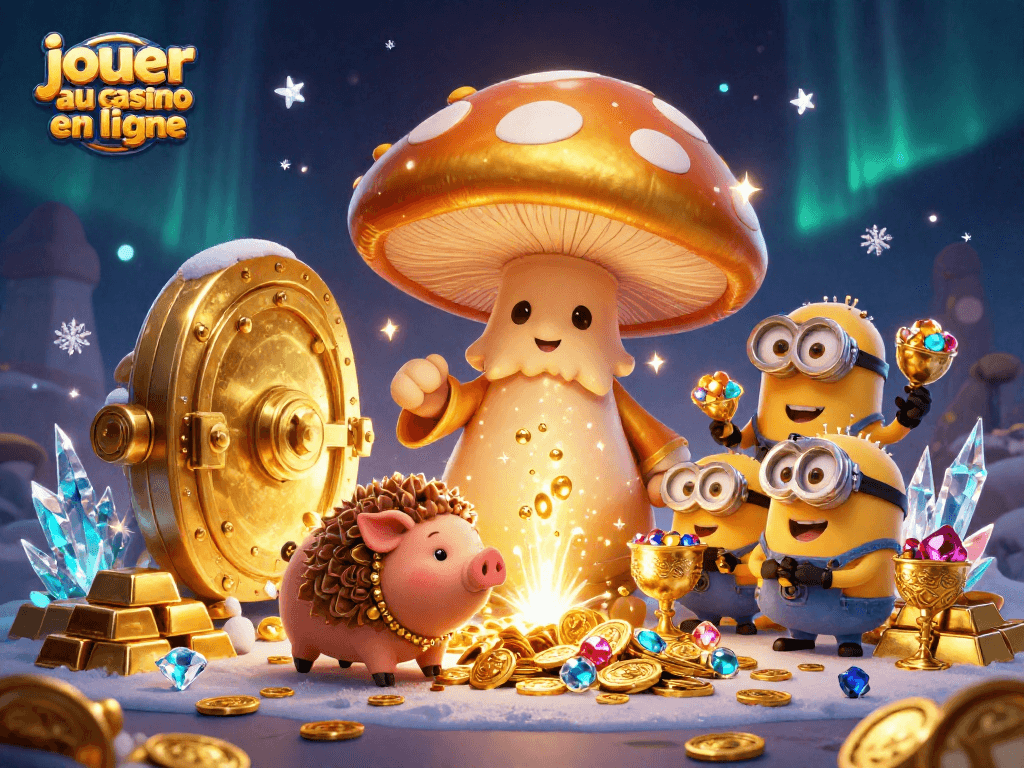 Jouer au casino en ligne avec un mage champignon doré, lutin et trésor magique.