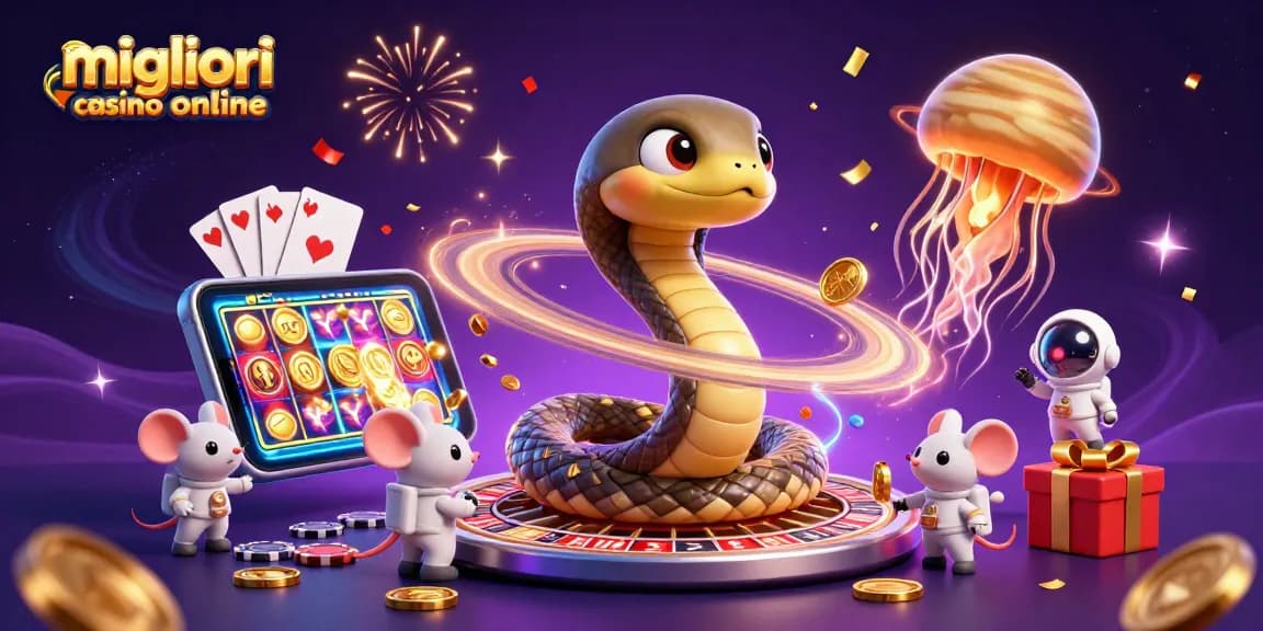 Scopri i migliori casino online con l'importante serpente Saturno e astronauti in azione.