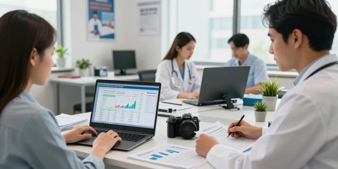 Sovereign Revenue enhances healthcare billing processes with detailed financial analysis in a collaborative medical office.