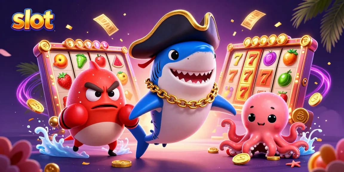 Engage with vibrant slot action featuring colorful slot reels and lively casino characters.