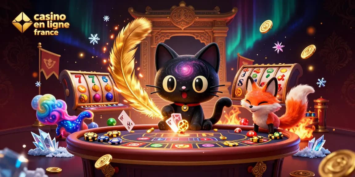 Profitez de l'expérience captivante de casino en ligne France avec un chat noir gravitationnel et un renard nébuleux.