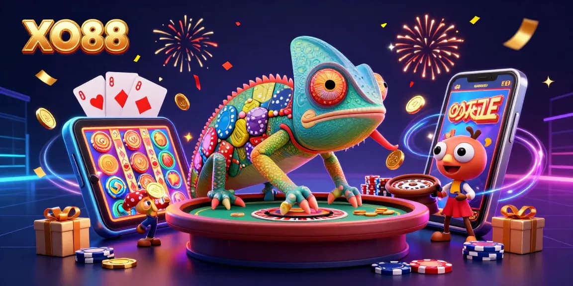 Experience exciting gameplay with XO88, featuring colorful slot games and vibrant casino elements.