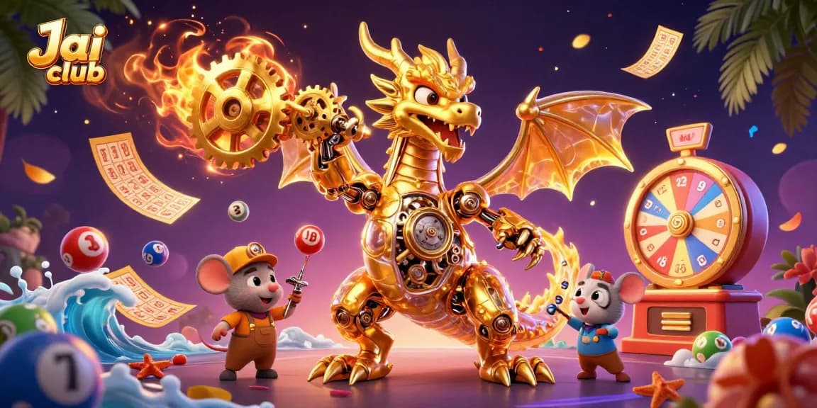 Play exciting games at Jai club with a colorful, dynamic illustration showcasing lottery elements and rewards.