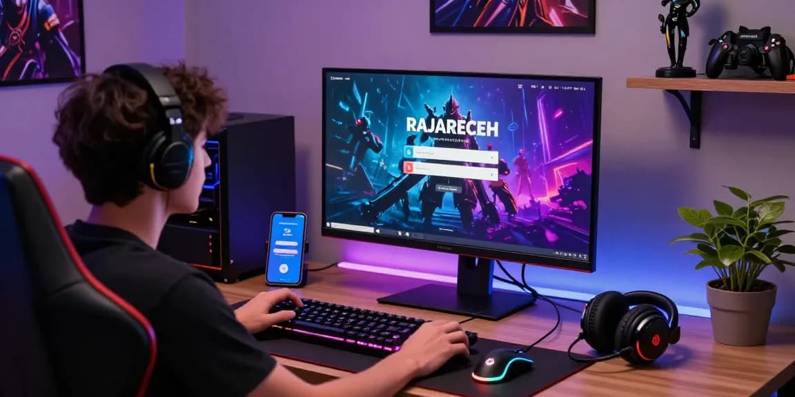Proses login RAJARECEH oleh pengguna di platform permainan online dengan perangkat gaming lengkap
