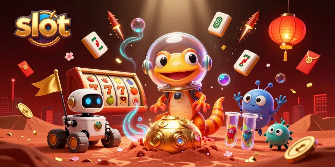 Memenangkan slot dengan kombinasi gecko Martian, rover robot, dan simbol slot mengagumkan dalam kasino emas