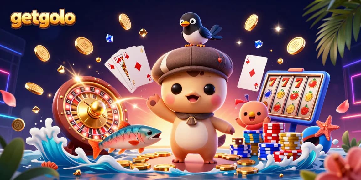 Experience the excitement of getgolo with vibrant 3D casino elements and charming characters.
