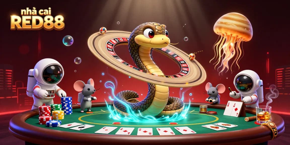 Engage with the dynamic gaming world of nhà cái RED88 featuring a cosmic roulette scene.