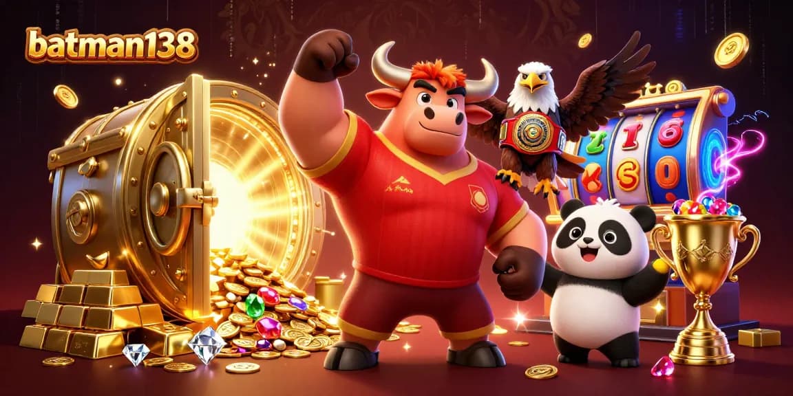 Spin to win big with batman138's vibrant casino scene featuring a joyful trio of characters!