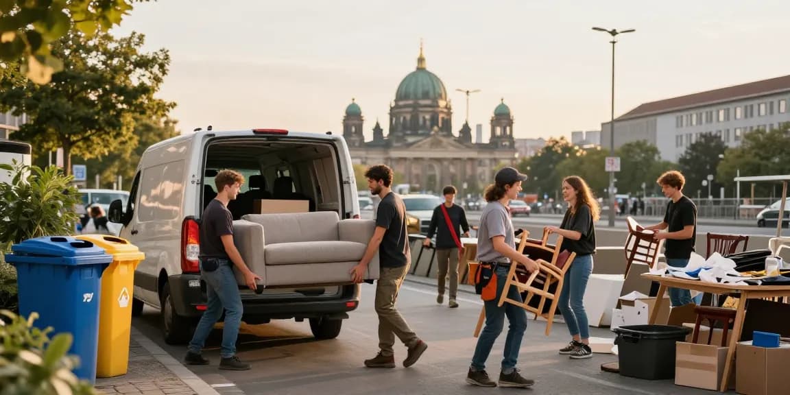 Efficient Sperrmüllabholung 80 Euro Berlin team unloading furniture in urban setting.