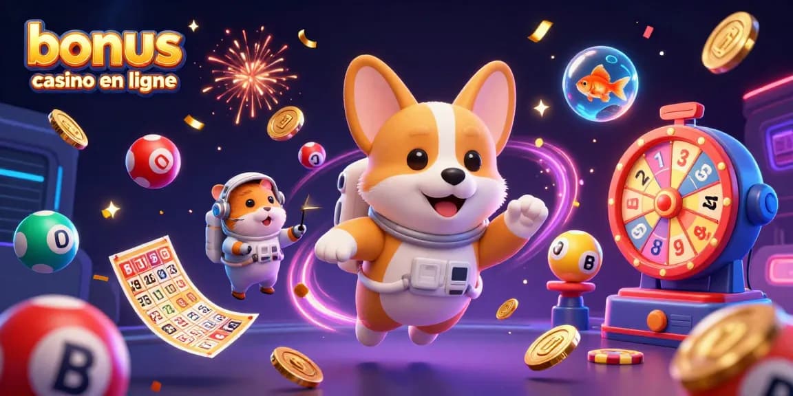 Profitez de l'animation de casino avec un bonus casino en ligne en compagnie d'un corgi astronaute.
