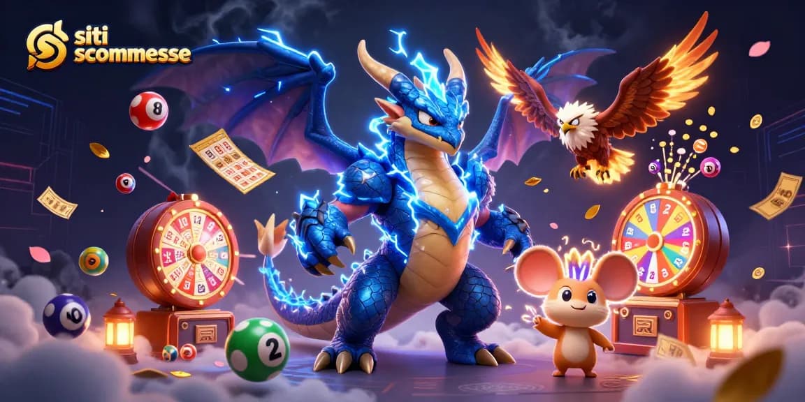 Scommetti sui migliori siti scommesse con personaggi fantastici e giochi coinvolgenti in un'illustrazione dinamica.