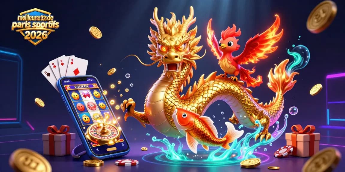 Découvrez les meilleurs sites de paris sportifs 2026 avec un dragon doré et une constellation de jeux