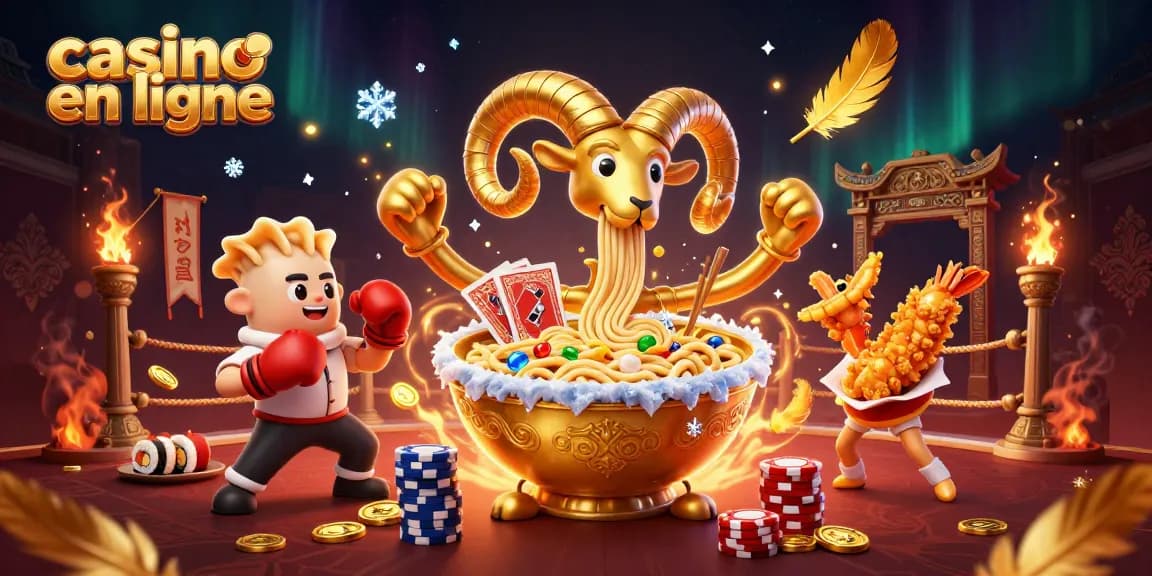 Jouez à des jeux captivants dans un casino en ligne avec une illustration dynamique de personnages ludiques et d'éléments de jeu.
