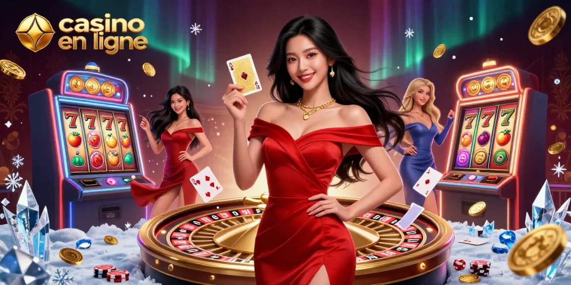 Interagissez avec le jeu de casino en ligne mettant en vedette une femme confiante tenant une carte de jeu près d'une roue de la roulette.