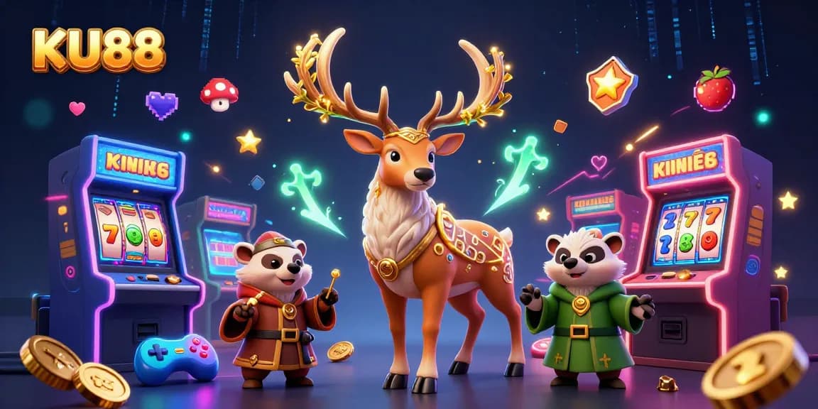 Engage in thrilling casino fun with KU88's vibrant slot games and iconic characters.