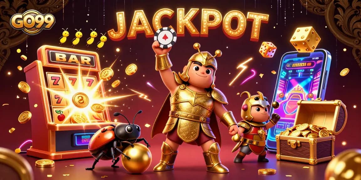 Celebrate a GO99 jackpot with vibrant 3D characters and dynamic casino elements!