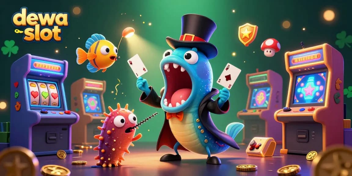 Engage with dewa slot action in a magical underwater casino scene featuring vibrant 3D characters.