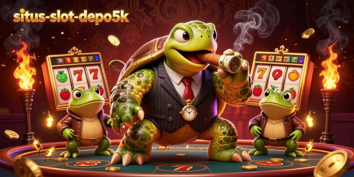 Engage with situs-slot-depo5k to win jackpot rewards with exciting slot reels in a vibrant casino scene.