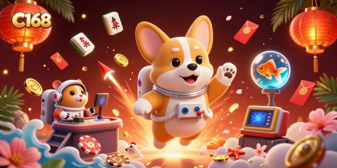 Join the adventure at C168 with an astronaut corgi and friends in a dazzling space casino!