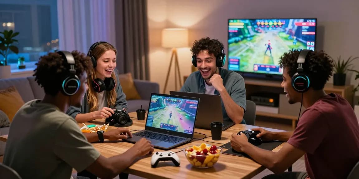 Engaged players analyzing 안전 토토사이트 features while enjoying gaming competition in a modern living room.