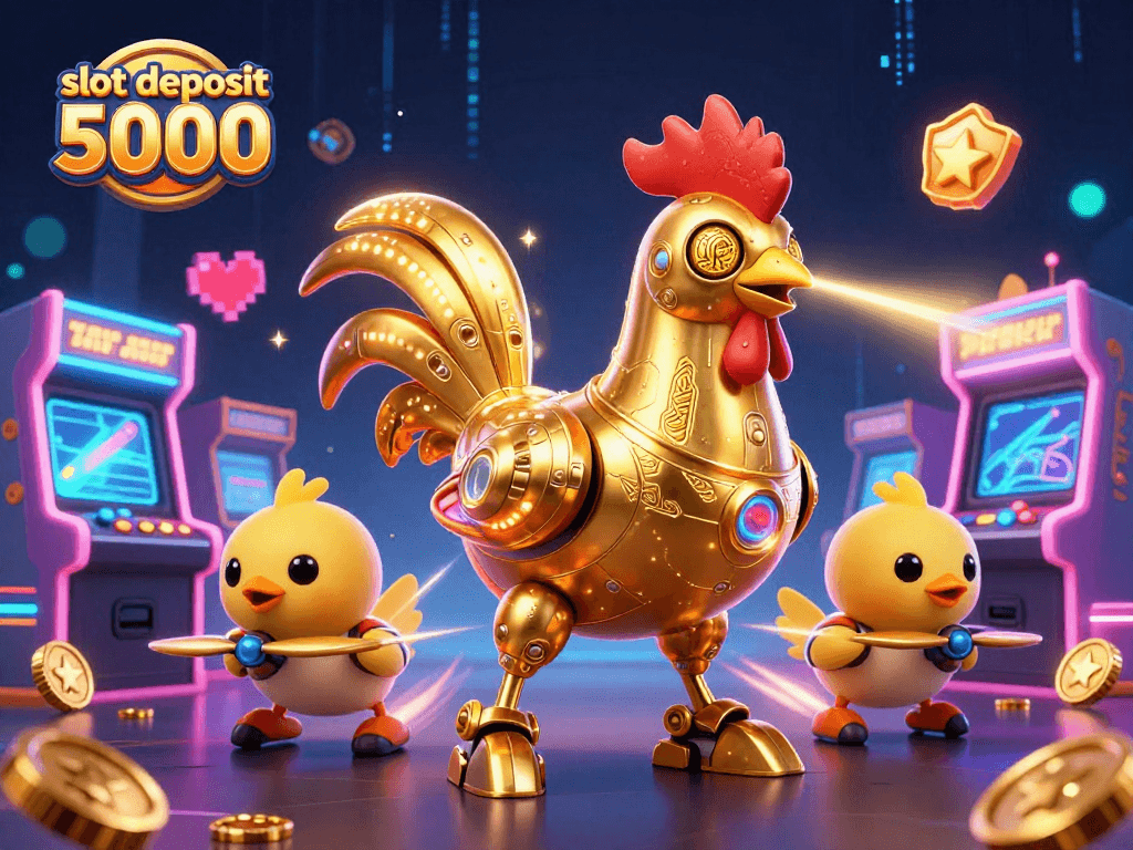 Experience winning excitement with slot deposit 5000 in a vibrant 3D casino illustration.