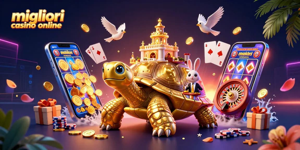 Scopri i migliori casino online con giochi divertenti e un tartaruga gigante illuminata.