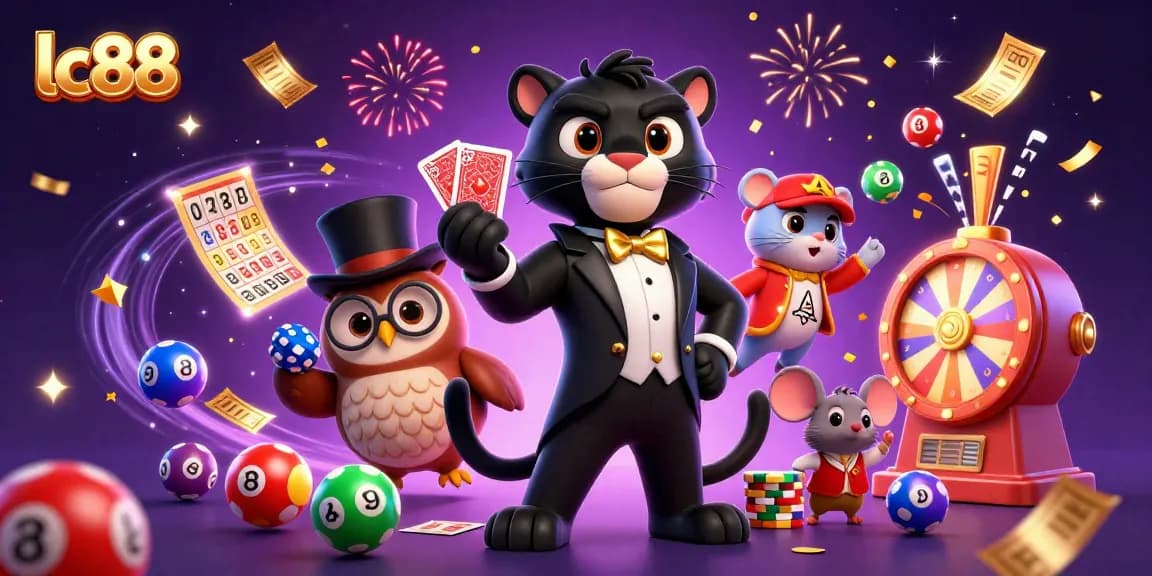 Experience the excitement at lc88, where a stylish panther, wise owl, and lucky mouse play thrilling casino games.