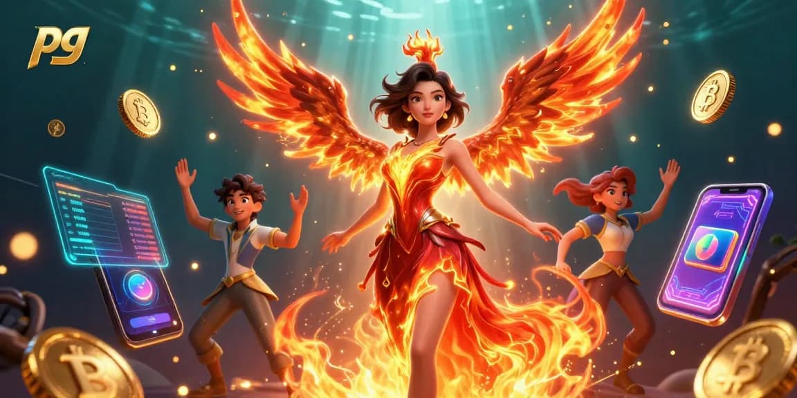 Experience the excitement of pg gaming with a stunning scene featuring vibrant characters amidst glowing crypto coins.